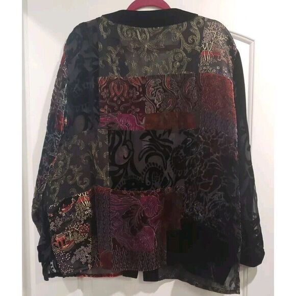 VINTAGE Chico's Kimono 3 Extra Large  Black Silk Blend Velvet Burnout Patchwork - Picture 5 of 12